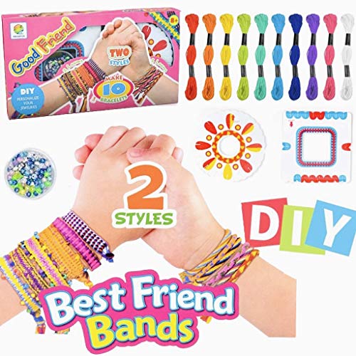 meiruier Pulsera de niños DIY,Kit de Cuentas de Cuerdas Coloridas para Hacer Pulseras para niñas Kit de Pulsera de Amistad para niños con 10 Colores de Hilo de algodón de Colores (Pink)