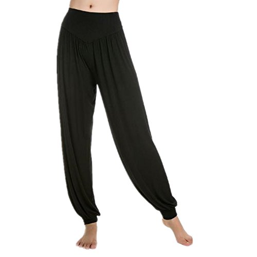 MEISHINE® Mujer Pantalones de Yoga Algodón Modal Harem Pantalón Polainas por Danza, Yoga, Ganduleado, Fitness - Muy Suave (Size M, Negro)