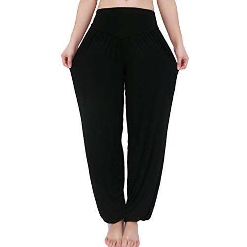 MEISHINE® Mujer Pantalones de Yoga Algodón Modal Harem Pantalón Polainas por Danza, Yoga, Ganduleado, Fitness - Muy Suave (Size M, Negro)