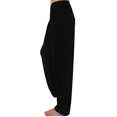 MEISHINE® Mujer Pantalones de Yoga Algodón Modal Harem Pantalón Polainas por Danza, Yoga, Ganduleado, Fitness - Muy Suave (Size XXXL, Negro)