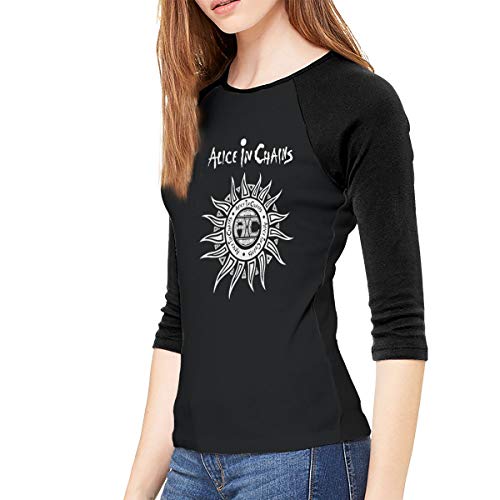 MeiShop Camisetas de Manga 3/4 de Mujer Women's Custom Alice In Chains Raglan T-Shirt Front Print 3/4 Sleeved T-Shirts tee For Women