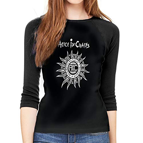 MeiShop Camisetas de Manga 3/4 de Mujer Women's Custom Alice In Chains Raglan T-Shirt Front Print 3/4 Sleeved T-Shirts tee For Women