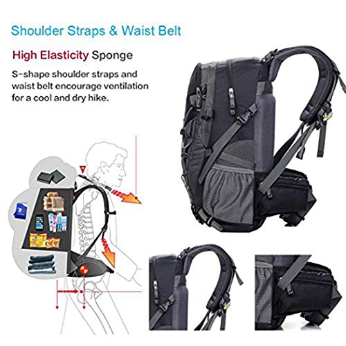 Meisohua Mochila de Senderismo 40L Unisex Mochila Al Aire Libre Viaje Marcha del Deporte Escalada Trekking Camping con Cubierta Lluvia - Negro