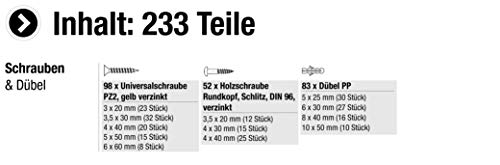 Meister 947320 - Caja de surtido de tornillos y tacos, 233 unidades