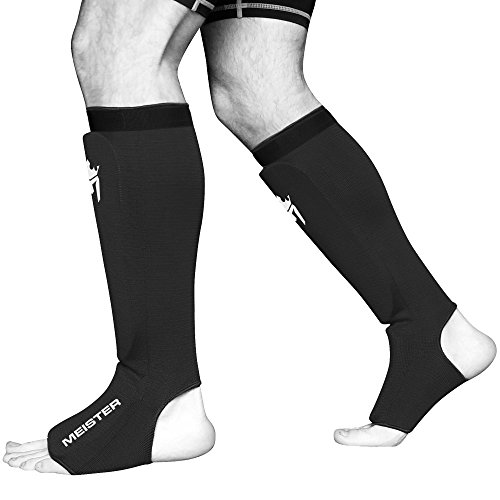 Meister Protectores Acolchados para espinillas y empeines de Tejido elástico para MMA (Par) - Negro - Pequeños/Medianos Meister Protectores Acolchados para espinillas y empeines de Tejido elástico para MMA (Par) - Negro - Pequeños/Medianos