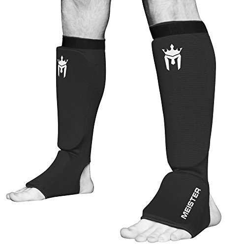 Meister Protectores Acolchados para espinillas y empeines de Tejido elástico para MMA (Par) - Negro - Pequeños/Medianos Meister Protectores Acolchados para espinillas y empeines de Tejido elástico para MMA (Par) - Negro - Pequeños/Medianos