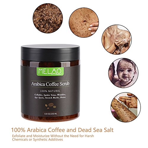 Melao Exfoliante corporal de café 100% natural, hidratante, 250 ml