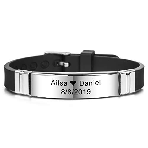 MeMeDIY Nombres De Grabado Personalizados Pulsera De Identificación De Muñeca Deportiva Personalizada para Hombres Mujeres Niños Caucho De Acero Inoxidable Ajustable - (13mm Amplia, Blanco Color) MeMeDIY Nombres De Grabado Personalizados Pulsera De Identificación De Muñeca Deportiva Personalizada para Hombres Mujeres Niños Caucho De Acero Inoxidable Ajustable - (13mm Amplia, Blanco Color)