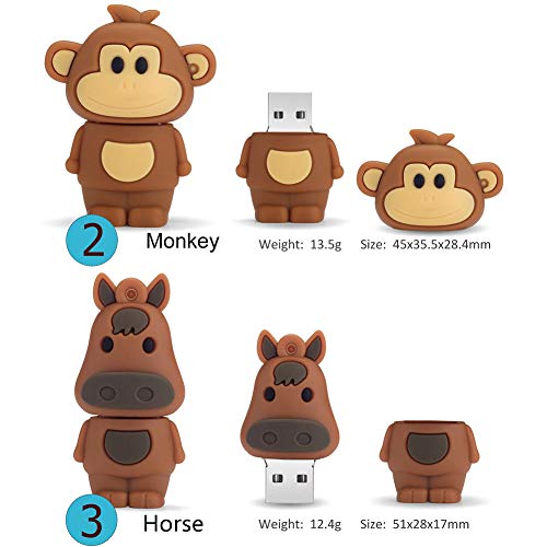 Memoria Flash USB de 16 GB Paquete de 5 Piezas, BorlterClamp Unidad Flash USB Memory Stick con Patrón Animal Lindo, Regalo para Estudiantes y Niños