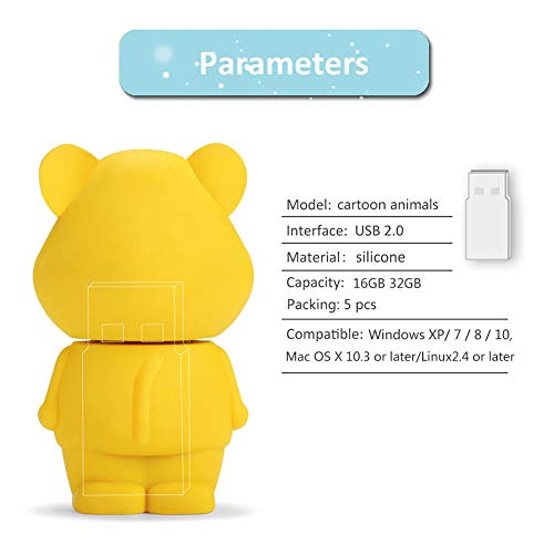 Memoria Flash USB de 16 GB Paquete de 5 Piezas, BorlterClamp Unidad Flash USB Memory Stick con Patrón Animal Lindo, Regalo para Estudiantes y Niños