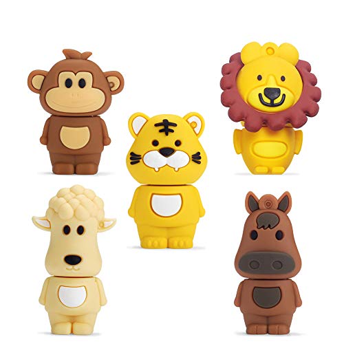 Memoria Flash USB de 16 GB Paquete de 5 Piezas, BorlterClamp Unidad Flash USB Memory Stick con Patrón Animal Lindo, Regalo para Estudiantes y Niños