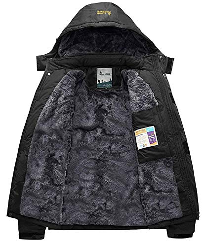 Memoryee Chaqueta Impermeable para Hombres Chaqueta Polar de Invierno Cálida Chaqueta de esquí A Prueba de Viento Bolsillos múltiples (Negro, L-Hombre)