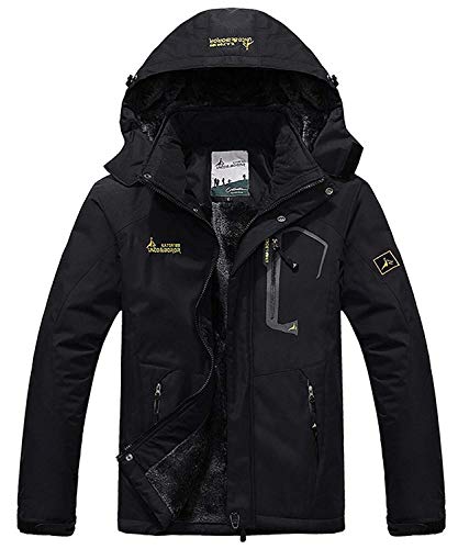 Memoryee Chaqueta Impermeable para Hombres Chaqueta Polar de Invierno Cálida Chaqueta de esquí A Prueba de Viento Bolsillos múltiples (Negro, L-Hombre)