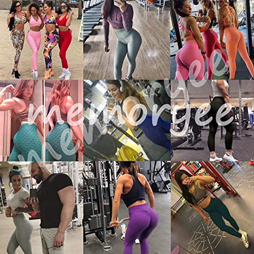 Memoryee Panal arrugado para nalgas de las mujeres leggings Levante los pantalones de yoga de cintura alta Elegante con gimnasio de control de la barriga/Black/XL