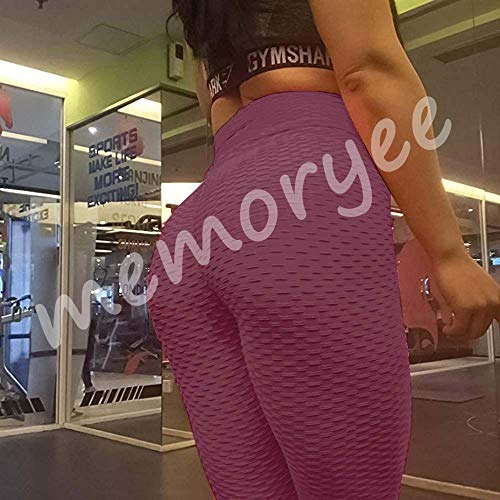 Memoryee Panal arrugado para nalgas de las mujeres leggings Levante los pantalones de yoga de cintura alta Elegante con gimnasio de control de la barriga (Pasta de frijol, S)