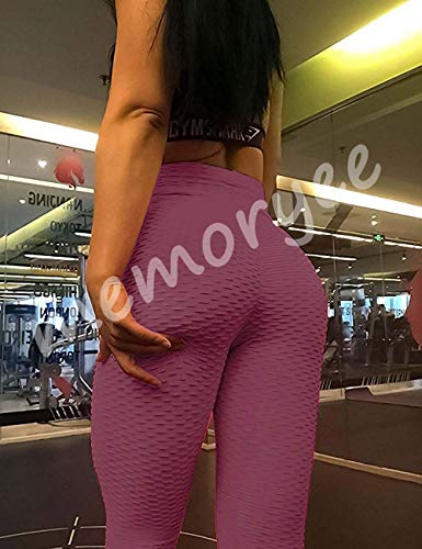 Memoryee Panal arrugado para nalgas de las mujeres leggings Levante los pantalones de yoga de cintura alta Elegante con gimnasio de control de la barriga (Pasta de frijol, S)