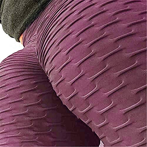 Memoryee Panal arrugado para nalgas de las mujeres leggings Levante los pantalones de yoga de cintura alta Elegante con gimnasio de control de la barriga (Pasta de frijol, S)