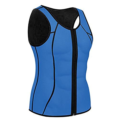 Memoryee Sauna para Hombre Sudor con Cremallera Chaleco para Perder Peso Neopreno Caliente Entrenador en la Cintura Camisa para Adelgazar (Azul(Seda de araña), M)