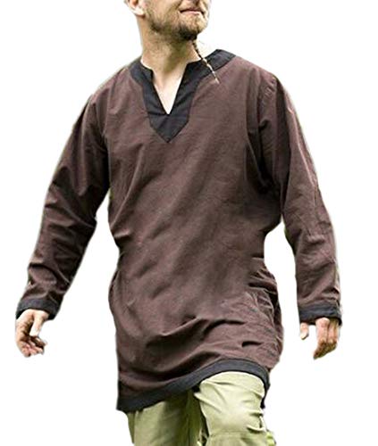 Men Long Linen Túnica Medieval Camisa con Cuello en v Camisa Pirata de Manga Larga Traje de Talla Grande Men Long Linen Túnica Medieval Camisa con Cuello en v Camisa Pirata de Manga Larga Traje de Talla Grande
