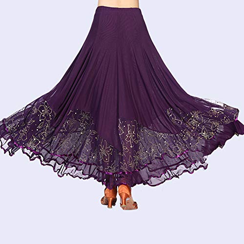 Mengmiao Mujer Falda Flare Danza Latín Zumba Lentejuelas Cintura Elástica Flounced Dancewear Morado One Size Mengmiao Mujer Falda Flare Danza Latín Zumba Lentejuelas Cintura Elástica Flounced Dancewear Morado One Size