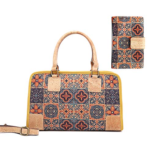 MENKAI-Bolso de Natural Corcho con Bandolera y Diseño Estampado Tote Bag/Cork Wallet, 2pc MENKAI-Bolso de Natural Corcho con Bandolera y Diseño Estampado Tote Bag/Cork Wallet, 2pc