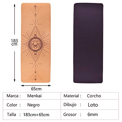 MENKAI - Esterilla de Yoga-Incluye Correa de Transporte y 2PC Bola para Masajes-100% Ecológicos Corcho - Esterilla de Deporte Antideslizante - Yoga Mat de 183x65cm