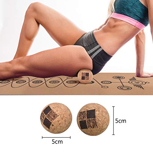 MENKAI - Esterilla de Yoga-Incluye Correa de Transporte y 2PC Bola para Masajes-100% Ecológicos Corcho - Esterilla de Deporte Antideslizante - Yoga Mat de 183x65cm