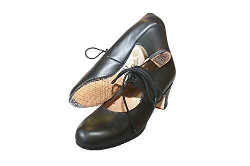 Menkes Zapato Flamenco Modelo Debutante Sevilla Piel con Clavos para Mujer Talla 36 Negro