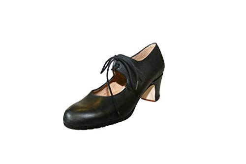 Menkes Zapato Flamenco Modelo Debutante Sevilla Piel con Clavos para Mujer Talla 36 Negro