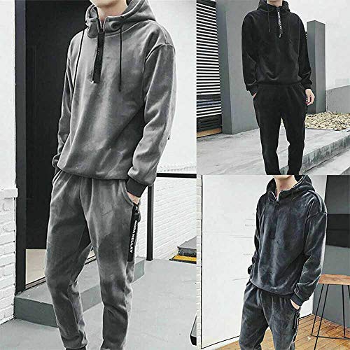 Men's Velour Hoodies Tracksuit Velvet Jogger Pants for Autumn Winter Sweatshirt Sport Sets Running Workout Gym Long Sleeve Tops Casual Pullover Jumper Outfit (Black, L)