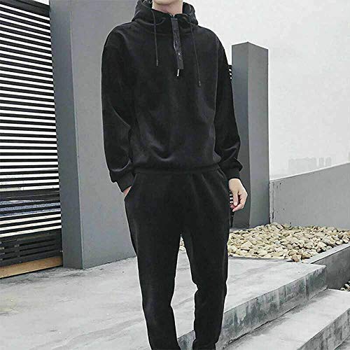 Men's Velour Hoodies Tracksuit Velvet Jogger Pants for Autumn Winter Sweatshirt Sport Sets Running Workout Gym Long Sleeve Tops Casual Pullover Jumper Outfit (Black, L)