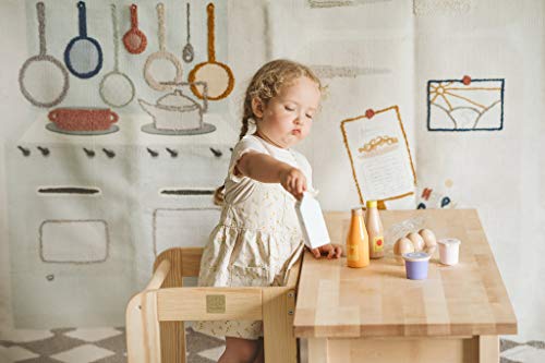 MEOWBABY Torre de Aprendizaje Montessori Ayudante de Cocina Para Niños Taburete de Madera Taburete Asistente de Cocina Estantes Ajustables Natural