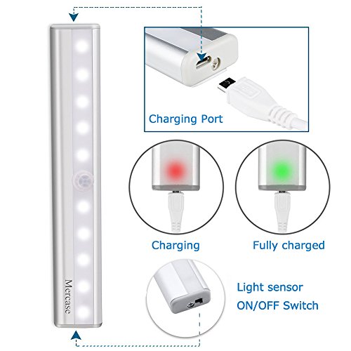 Mercase LED Sensor Luz del Armario USB Recargable Magnético Stick-on Anywhere