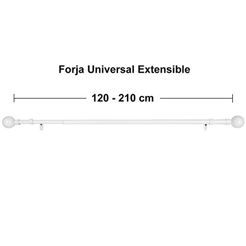 MERCURY TEXTIL Barra Sencilla Forja Universal Extensible,Barra de Cortinas Decorativa Extensible (Blanco, 120-210cm)