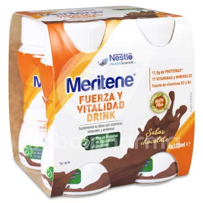 Meritene® FUERZA Y VITALIDAD - Suplementa tu nutrición y refuerza tu sistema inmune con vitaminas, minerales y proteínas - Bebida de Chocolate - Botella 4 x 125ml