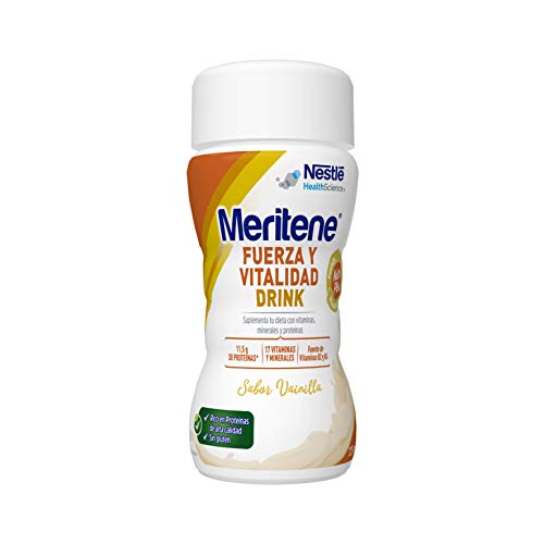 Meritene® FUERZA Y VITALIDAD - Suplementa tu nutrición y refuerza tu sistema inmune con vitaminas, minerales y proteínas - Bebida de Vanilla - Botella 4 x 125ml