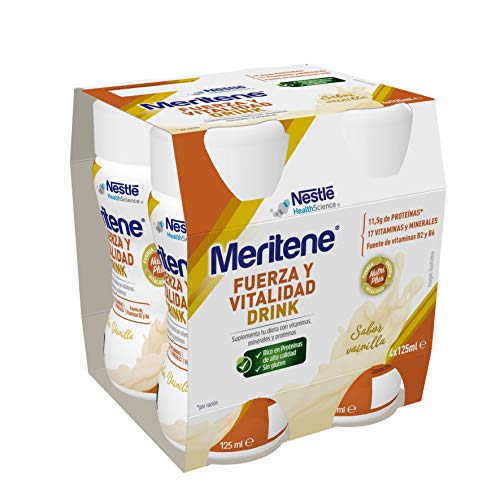 Meritene® FUERZA Y VITALIDAD - Suplementa tu nutrición y refuerza tu sistema inmune con vitaminas, minerales y proteínas - Bebida de Vanilla - Botella 4 x 125ml