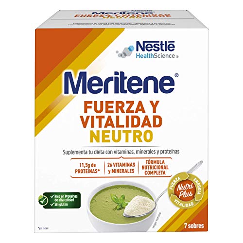 Meritene® FUERZA Y VITALIDAD - Suplementa tu nutrición y refuerza tu sistema inmune con vitaminas, minerales y proteínas - SABOR NEUTRO - Suplemento Alimenticio Estuche (7x50g)