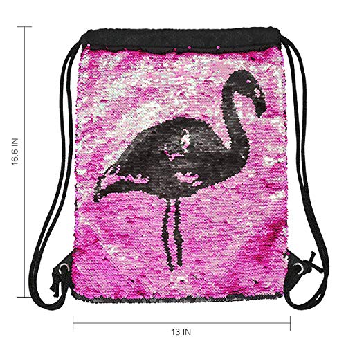 Mermaid - Mochila de lentejuelas con cordón brillante para el hombro al aire libre, mágica, reversible, bolsa de danza, bolso de moda brillante, mochila deportiva, flamenco