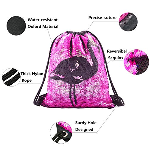 Mermaid - Mochila de lentejuelas con cordón brillante para el hombro al aire libre, mágica, reversible, bolsa de danza, bolso de moda brillante, mochila deportiva, flamenco