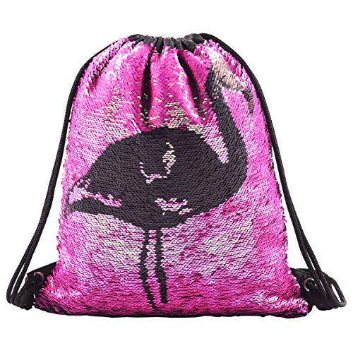 Mermaid - Mochila de lentejuelas con cordón brillante para el hombro al aire libre, mágica, reversible, bolsa de danza, bolso de moda brillante, mochila deportiva, flamenco