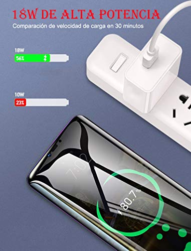 MEROM Cargador Quick Charge 3.0 Fuente de Alimentación Type C para Samsung Galaxy S10 S10 E Huawei P20 Xiaomi Mi 9 Redmi Note 9S HTC 10 OnePlus 5 LG G5 G6 Cable Adaptador USB