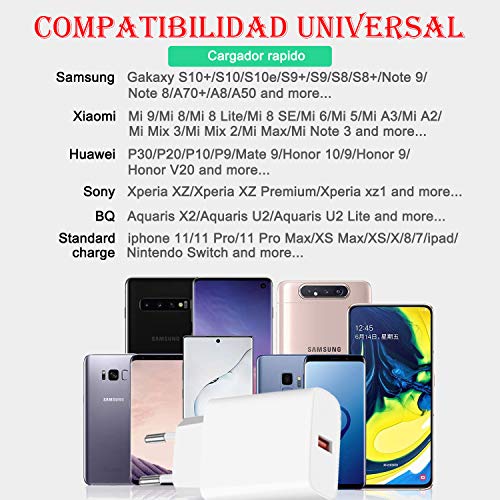 MEROM Cargador Quick Charge 3.0 Fuente de Alimentación Type C para Samsung Galaxy S10 S10 E Huawei P20 Xiaomi Mi 9 Redmi Note 9S HTC 10 OnePlus 5 LG G5 G6 Cable Adaptador USB MEROM Cargador Quick Charge 3.0 Fuente de Alimentación Type C para Samsung Galaxy S10 S10 E Huawei P20 Xiaomi Mi 9 Redmi Note 9S HTC 10 OnePlus 5 LG G5 G6 Cable Adaptador USB