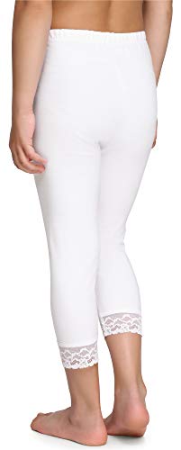 Merry Style Leggins 3/4 Mallas Pantalones Piratas con Encaje Niña MS10-228 (Blanco, 128 cm)