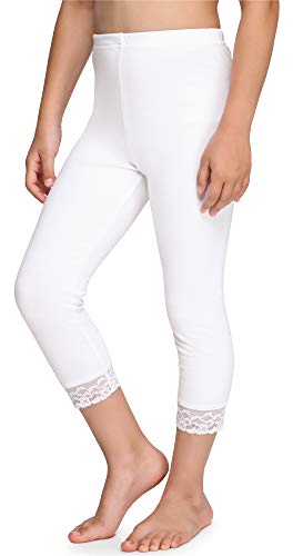 Merry Style Leggins 3/4 Mallas Pantalones Piratas con Encaje Niña MS10-228 (Blanco, 128 cm)