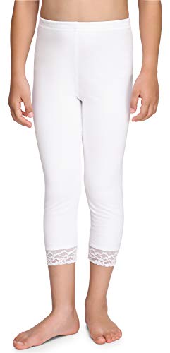 Merry Style Leggins 3/4 Mallas Pantalones Piratas con Encaje Niña MS10-228 (Blanco, 128 cm)