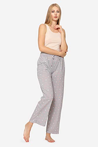 Merry Style Pantalones Largos de Pijamas 100% Algodón Mujer MPP-001 (Gris/Puntos, S)