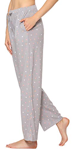 Merry Style Pantalones Largos de Pijamas 100% Algodón Mujer MPP-001 (Gris/Puntos, S)