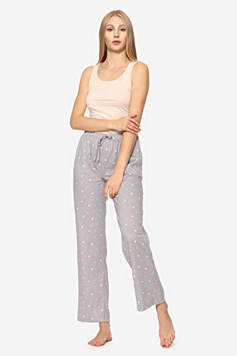 Merry Style Pantalones Largos de Pijamas 100% Algodón Mujer MPP-001 (Gris/Puntos, S)