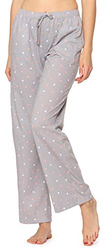 Merry Style Pantalones Largos de Pijamas 100% Algodón Mujer MPP-001 (Gris/Puntos, S)